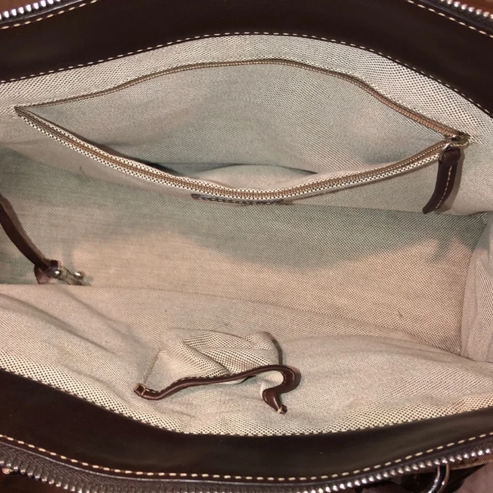 DOONEY BOURKE Signature Logo Canvas & Brown Leather Briefcase Messenger Bag
